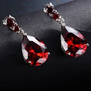- Faceted Garnet & 9.25 Sterling Silver Earrings 1”